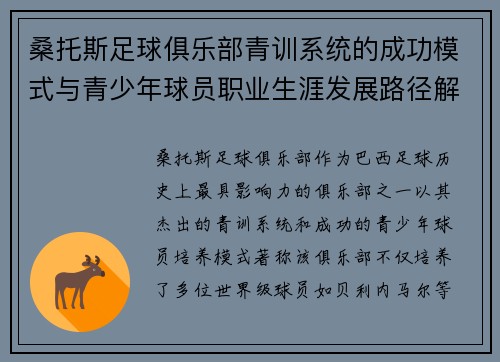 桑托斯足球俱乐部青训系统的成功模式与青少年球员职业生涯发展路径解析