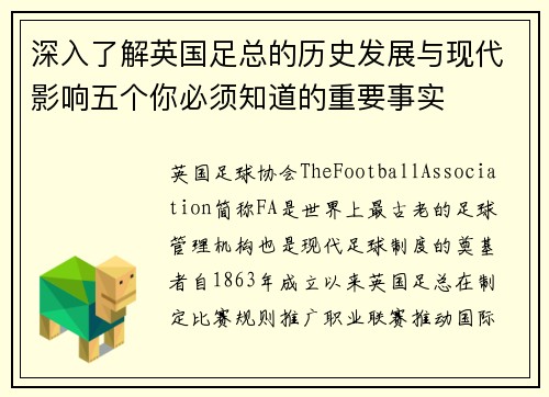 深入了解英国足总的历史发展与现代影响五个你必须知道的重要事实